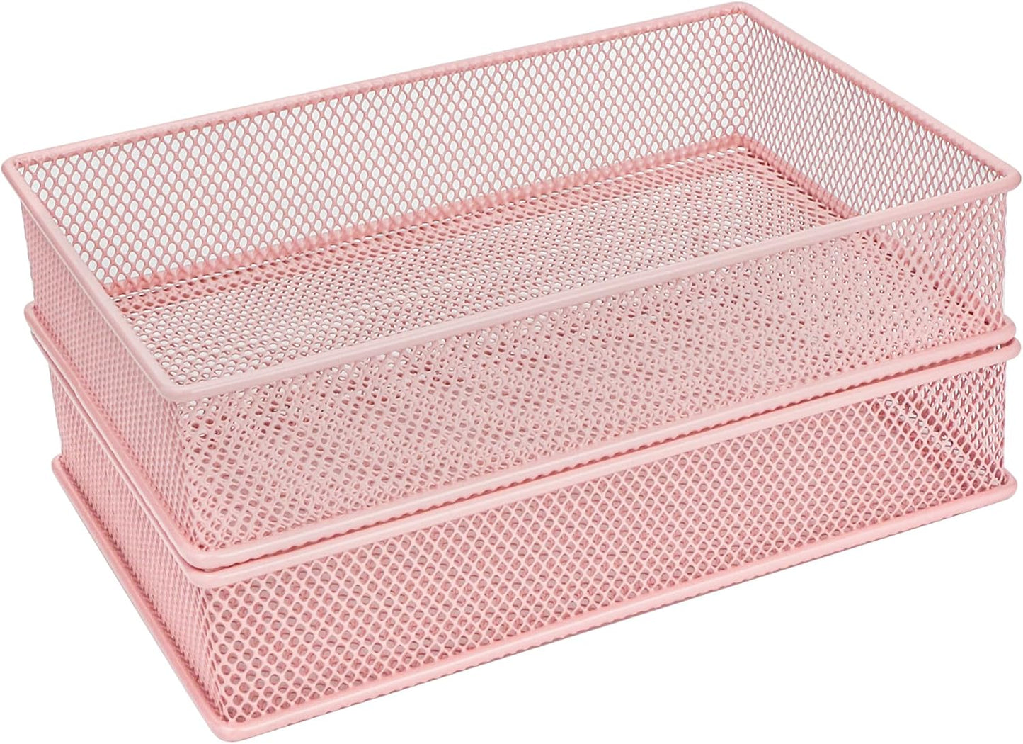 Annova Stackable Mesh Drawer Cabinet and Shelf Organizer Bins Storage Basket School Office Supply Holder Tray- Set of 2 (Gold, 3x3x2 Inch)