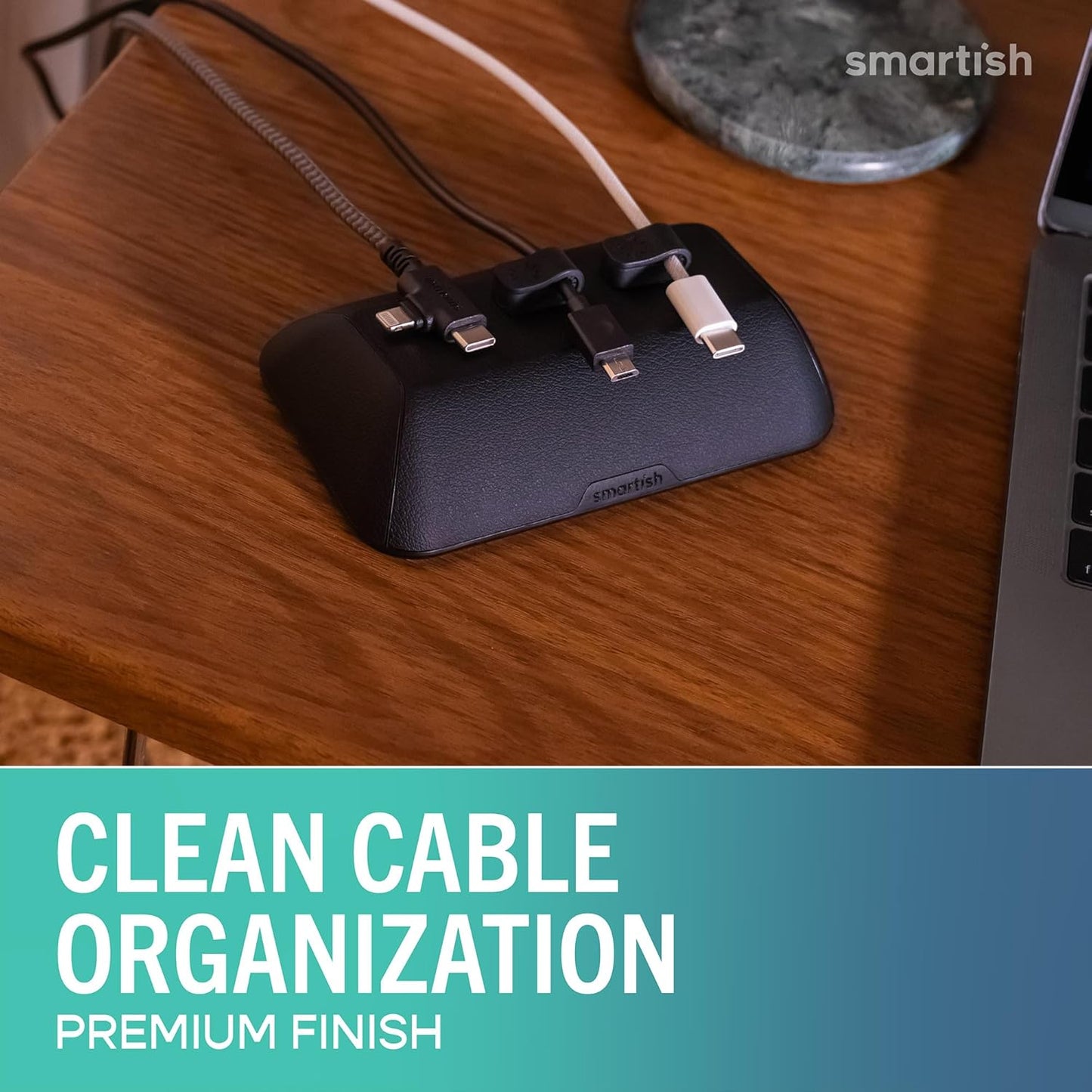 Smartish® Magnetic Cord Holder - Cable Wrangler Organizer with Magnet Clips for Charger Management on Desktop, Nightstand for USB-C + Lightning - Lightly Toasted Beige