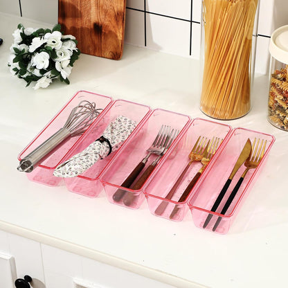 Maitys 12 Pcs Clear Drawer Organizer 9 x 3 x 2 Inches Plastic Rectangle Trays Makeup Vanity Storage Bins and Kitchen Drawers Dividers for Office Desk Silverware Kitchen Utensils(Clear)