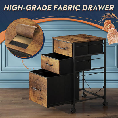 DEVAISE Mobile File Cabinet, Rolling Printer Stand with 3 Drawers, Fabric Vertical Filing Cabinet fits A4 or Letter Size for Home Office, Black