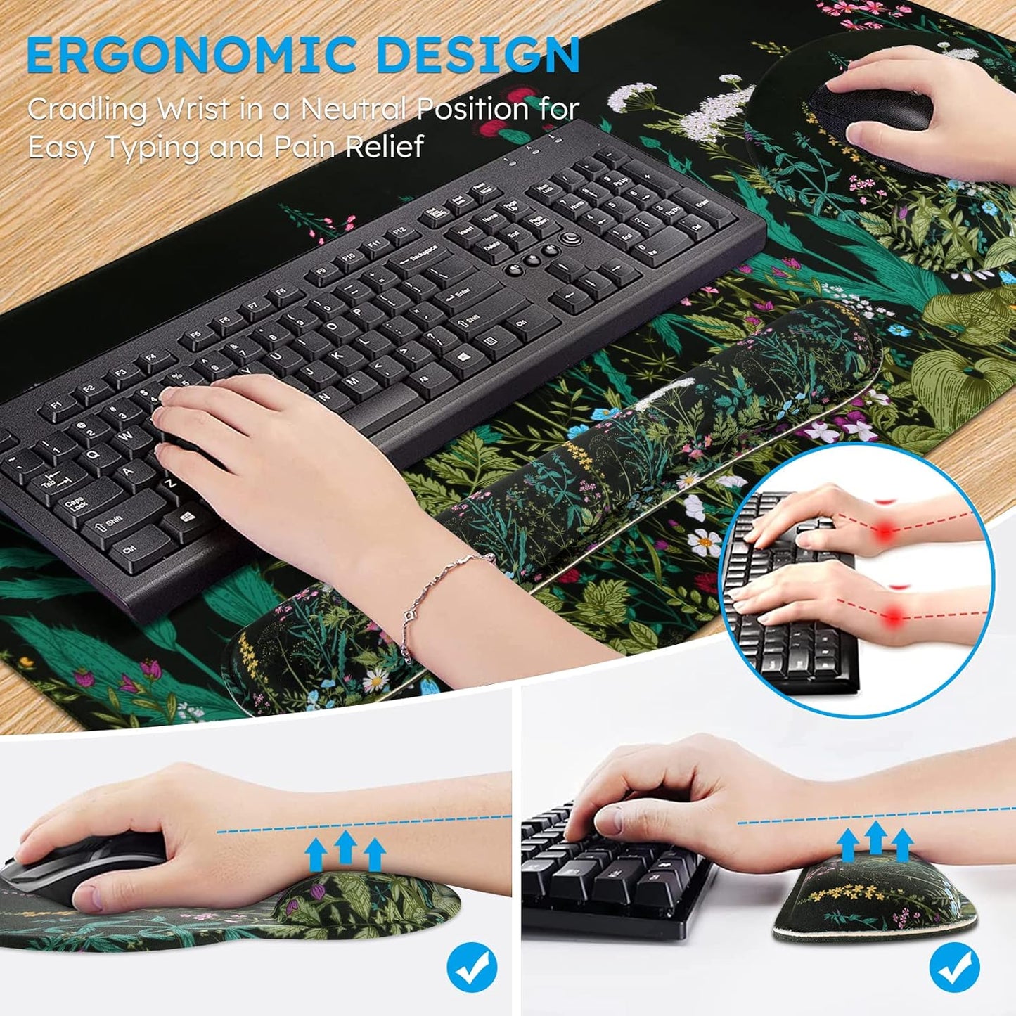 iCasso Desk Mat, Gaming Mouse Pad Wrist Support Set,4in1 XXL Large Mousepad + Keyboard Wrist Rest+Mouse Wrist Rest+Coaster Set with Ergonomic Design for Home Office Table Computer-Penoy