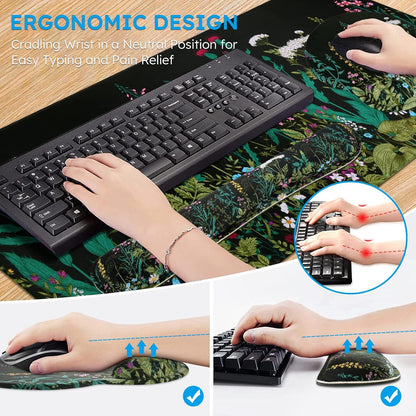 iCasso Desk Mat, Gaming Mouse Pad Wrist Support Set,4in1 XXL Large Mousepad + Keyboard Wrist Rest+Mouse Wrist Rest+Coaster Set with Ergonomic Design for Home Office Table Computer-Penoy