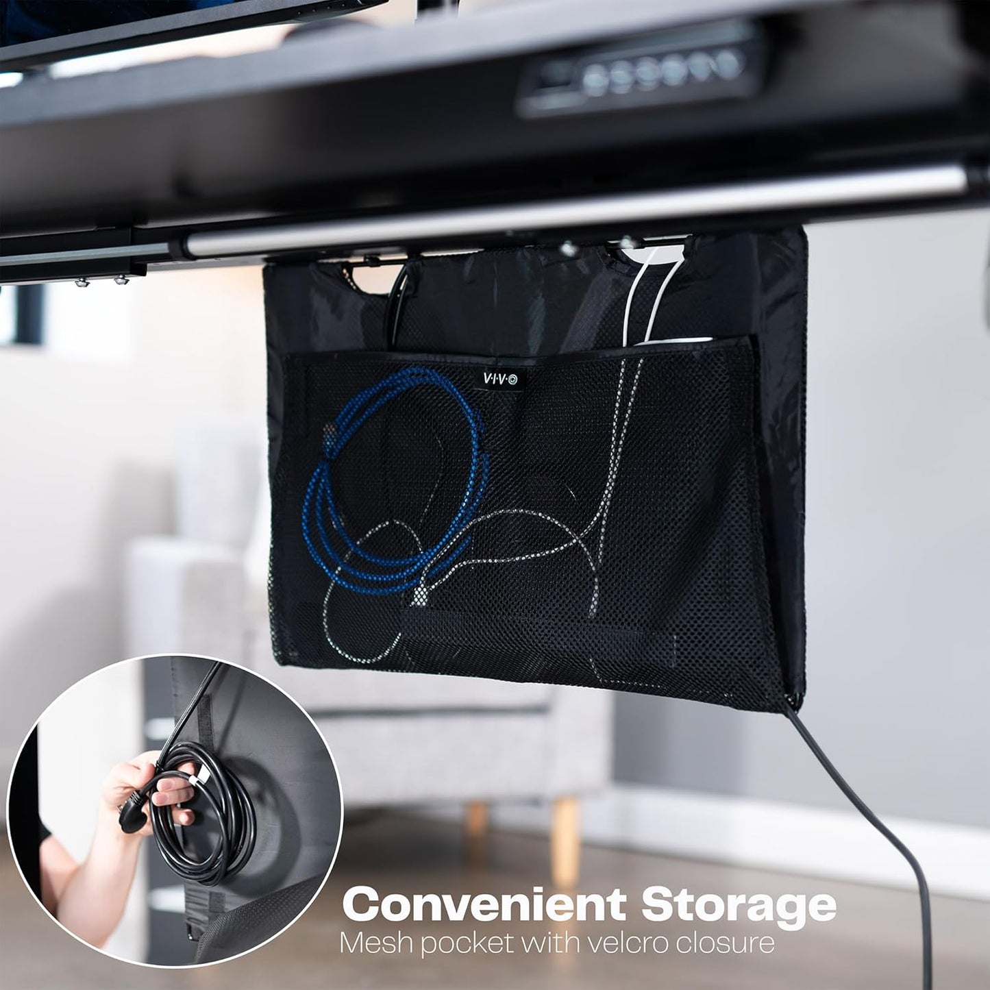 VIVO 60 inch Under Desk Privacy and Cable Management Organizer Sleeve, Wire Hider Kit Panel System, Black, DESK-SKIRT-60