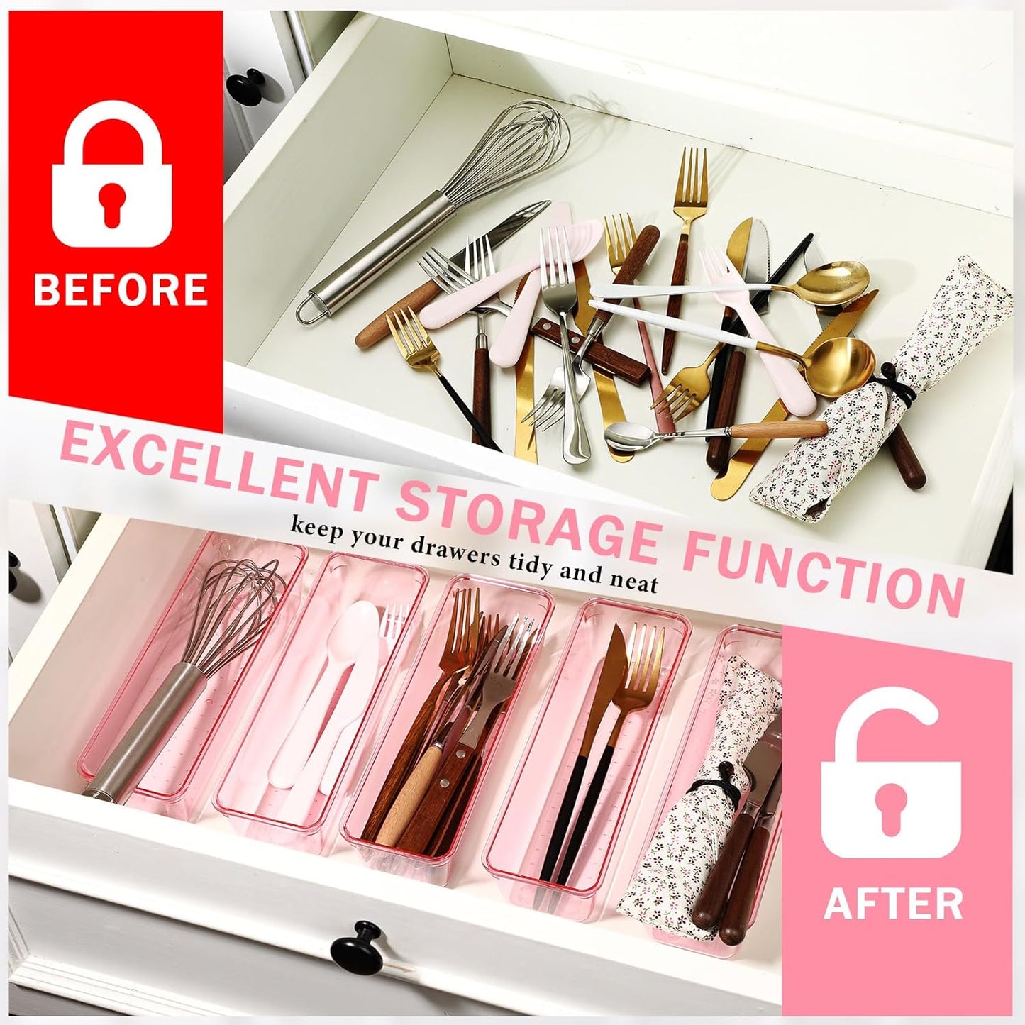 Maitys 12 Pcs Clear Drawer Organizer 9 x 3 x 2 Inches Plastic Rectangle Trays Makeup Vanity Storage Bins and Kitchen Drawers Dividers for Office Desk Silverware Kitchen Utensils(Clear)