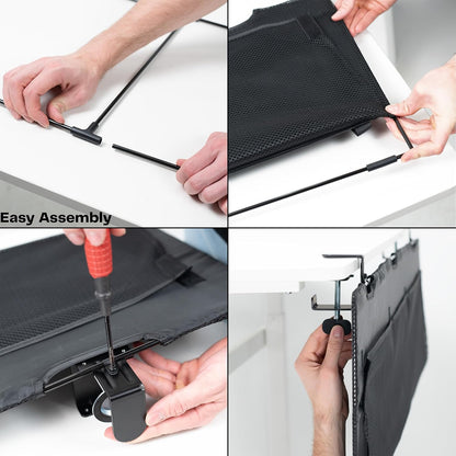 VIVO 48 Inch Clamp-on Privacy and Cable Management Organizer Sleeve, Wire Hider Kit Panel System, Desk Skirt, Black, DESK-SKIRT-48P
