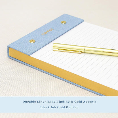 ELYN Lined Spiral Journal, Linen Hardcover Notebook with Matching Gold Gel Pen, 252 Pages, 8 in x 5 in - 100 GSM Premium Paper, Spiral Notebook for Home, Office, Notes & Gifts, (Linen)