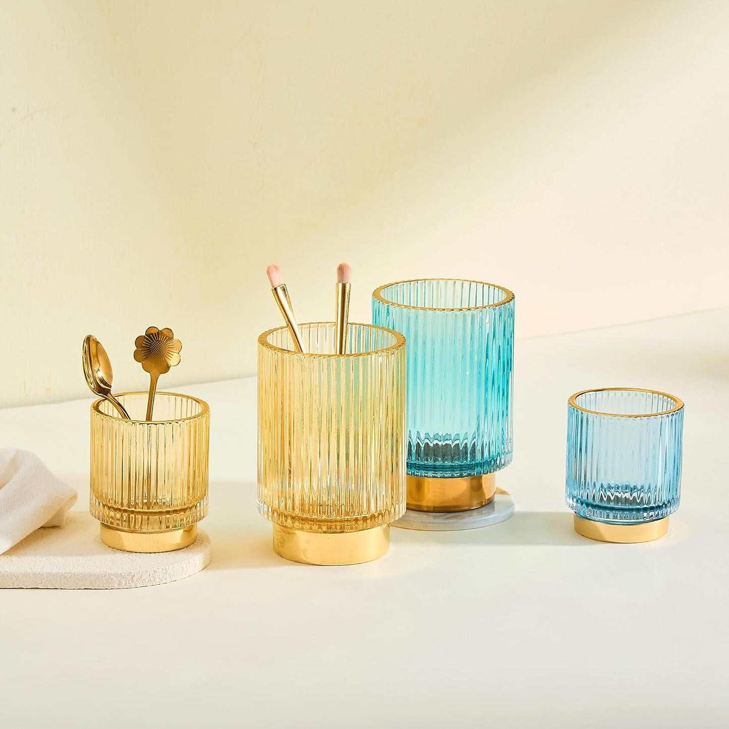 Makeup Brush Holder Organizer,Toothbrush Holders,Desk Pen Pencil Holder,Multifunctional Vintage Glass Brush Cup（L/Green/A3-6-US）
