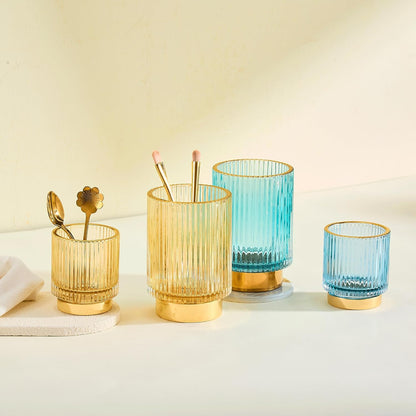Makeup Brush Holder Organizer,Toothbrush Holders,Desk Pen Pencil Holder,Multifunctional Vintage Glass Brush Cup（L/Green/A3-6-US）