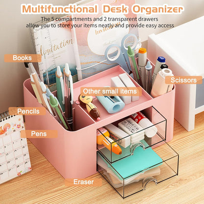 Cayxenful Pencil Holder For Desk,5 Slots 360°Degree Rotating Desk Organizers And Accessories,Desktop Storage Stationery Supplies Organizer, Cute Pencil Cup Pot For Office, School, Home (B-White)