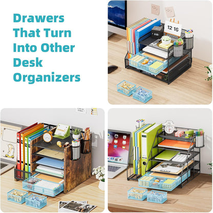 Marbrasse 3 Packs Desk Drawer Organizers, Metal Mesh Dividers Desk Drawer Organizer Tray with 9 Adjustable Compartments, Pen Organizer for Drawer Tray Box Accessories for Desktop,Kitchen, Makeup