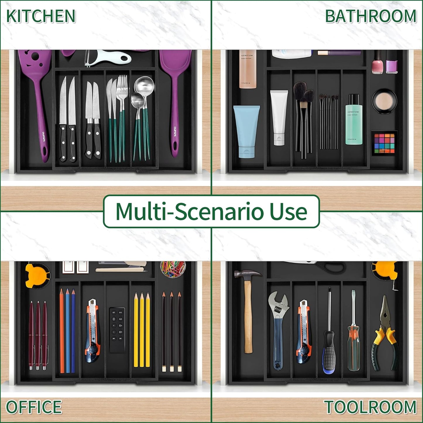 Utoplike Bamboo Expandable Kitchen Drawer Organizer, Adjustable Utensil Holder and Cutlery Tray Organiser, Drawer Divider for Silverware, Flatware, Knives in Kitchen, Bedroom, Living Room, 5 Slot