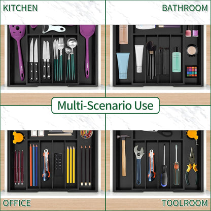 Utoplike Bamboo Expandable Kitchen Drawer Organizer, Adjustable Utensil Holder and Cutlery Tray Organiser, Drawer Divider for Silverware, Flatware, Knives in Kitchen, Bedroom, Living Room, 5 Slot