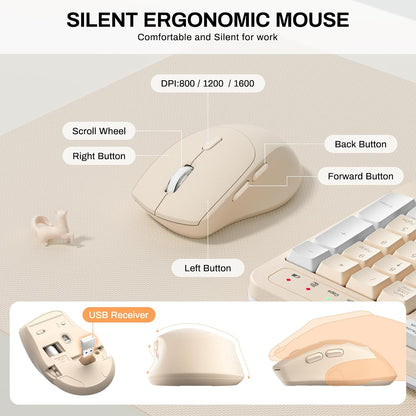 Wireless Keyboard and Mouse Combo,2.4G Full Size Wave Keys Ergonomic Keyboard with Wrist Rest for Natural Typing, 3 DPI Adjustable Ergonomic Silent Mouse for Computer/Laptop/Windows/Mac (Gray)