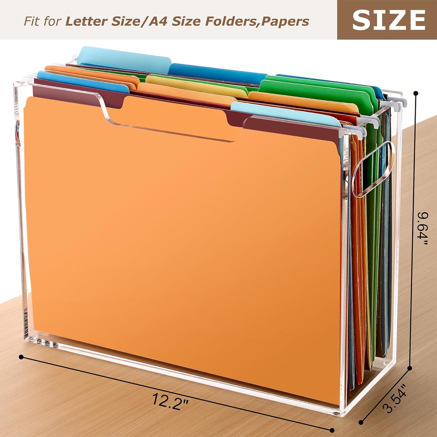 Acrylic File Folder Organizer, Clear Hanging File Organizer Box for Letter Size, Desktop File Holder with Handles, Slim Filing Storage Box for Desk Office Home Work -1 Pack