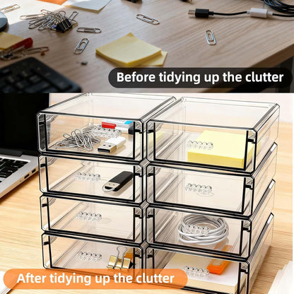 Drawer Organizers, Clear Stackable Storage Boxes for Kitchen Utensils, Office Desk, Bathroom, Makeup & Craft Drawer Organization (Small - 3 Pack)
