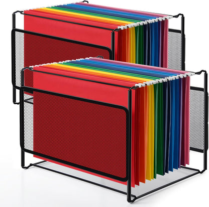 Comix Hanging File Organizer, Letter Size File Folder Organizer with Metal Mesh, Space-Saving File Folder Storage Box for Home Office Supplies