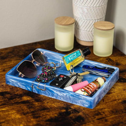 Clip & Carry Handmade Silicone EDC Dump Tray, Everyday Carry Valet Tray, U.S.A. Made, Jewelry Organizer (Blue/White)