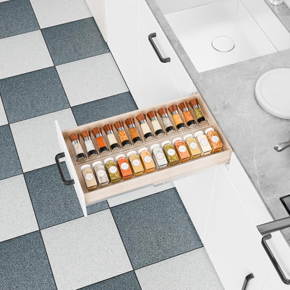 Yieach 4 Pack Adjustable Narrow Spice Rack for Drawer - Expandable From 9" to 17.7" - Acrylic Drawer Seasoning Organizer,Tiered Clear Spice Tray for Spices,Condiment,Nail Polish and Jar Organization