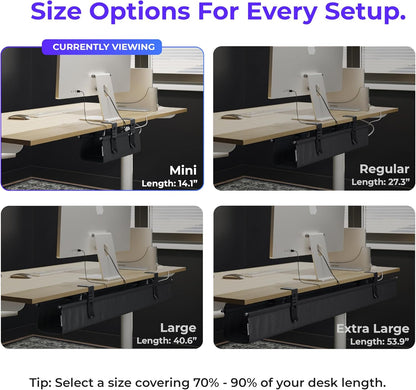 Ascrono Original No Drill Under Desk Cable Management Tray 27.3" - Premium White Fabric Cable Management Under Desk - Clamp/Screw Mount Cord Organizer - Supports Upto 66lbs