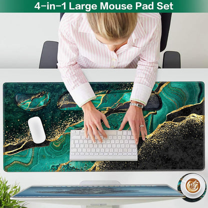 Desk Mat, Large Gaming Mouse Pad with Wrist Rest, 4in1 XXL Mousepad+Keyboard Wrist Rest+Mouse Pad Wrist Support+Cup Coaster Set Ergonomic Floral Computer Desk Arm Wrist for Decor Home Office Women