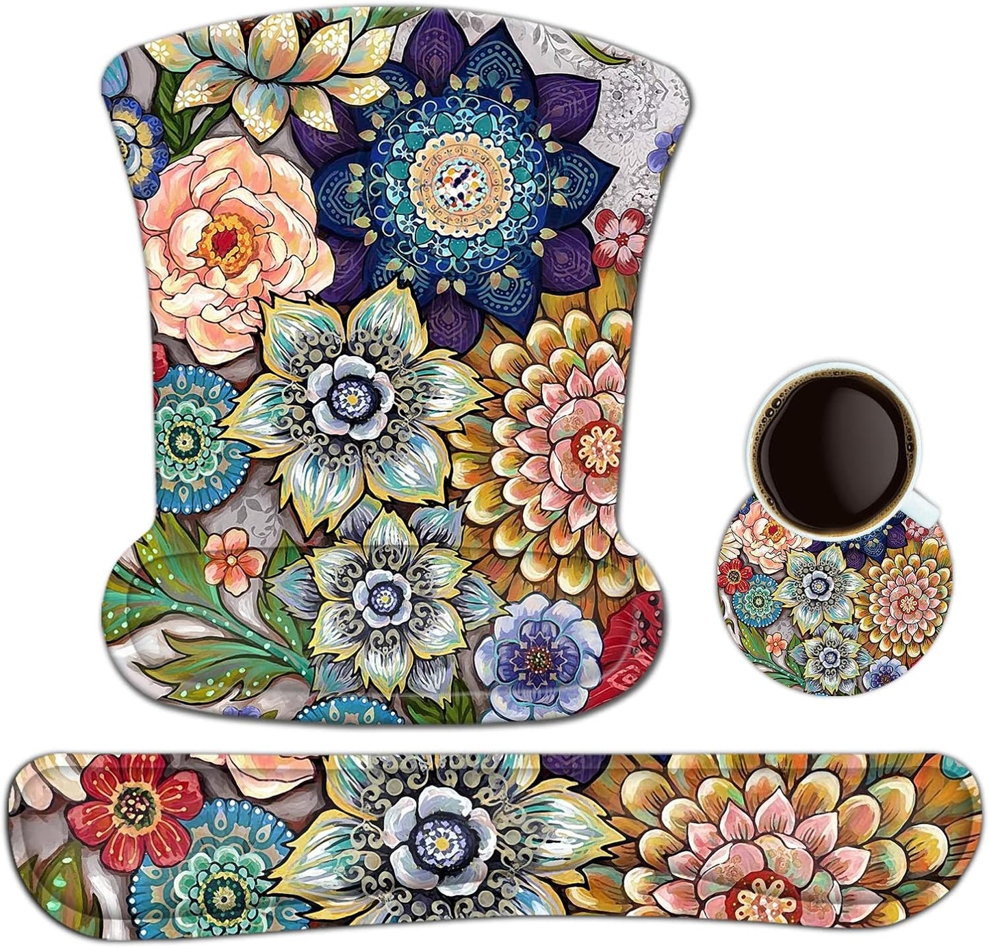 Keyboard Wrist Rest Pad Ergonomic Mouse Pad Set, ToLuLu Gel Mouse Pad Wrist Support for Computer Laptop, Mousepad Keyboard Wrist Support with Memory Foam for Easy Typing Pain Relief, Van Gogh Painting