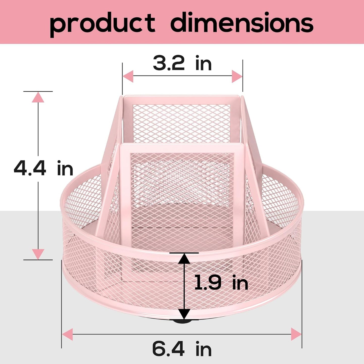 YINGHUA Metal Mesh Desk Organizer with 5 Compartments and Rotating Pencil Holder Pen and Stationery Organizer for Office Home School Anti Slip Base Blue