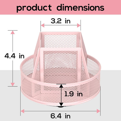 YINGHUA Metal Mesh Desk Organizer with 5 Compartments and Rotating Pencil Holder Pen and Stationery Organizer for Office Home School Anti Slip Base Blue