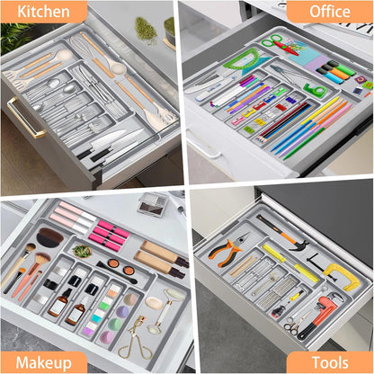 Spaclear Silverware Organizer Expandable Kitchen Utensil Drawer Organizer Large BPA Free Adjustable Cutlery Silverware Tray for Spoons Forks Knives Storage Divider for Kitchen Flatware 6-9 Slots Black