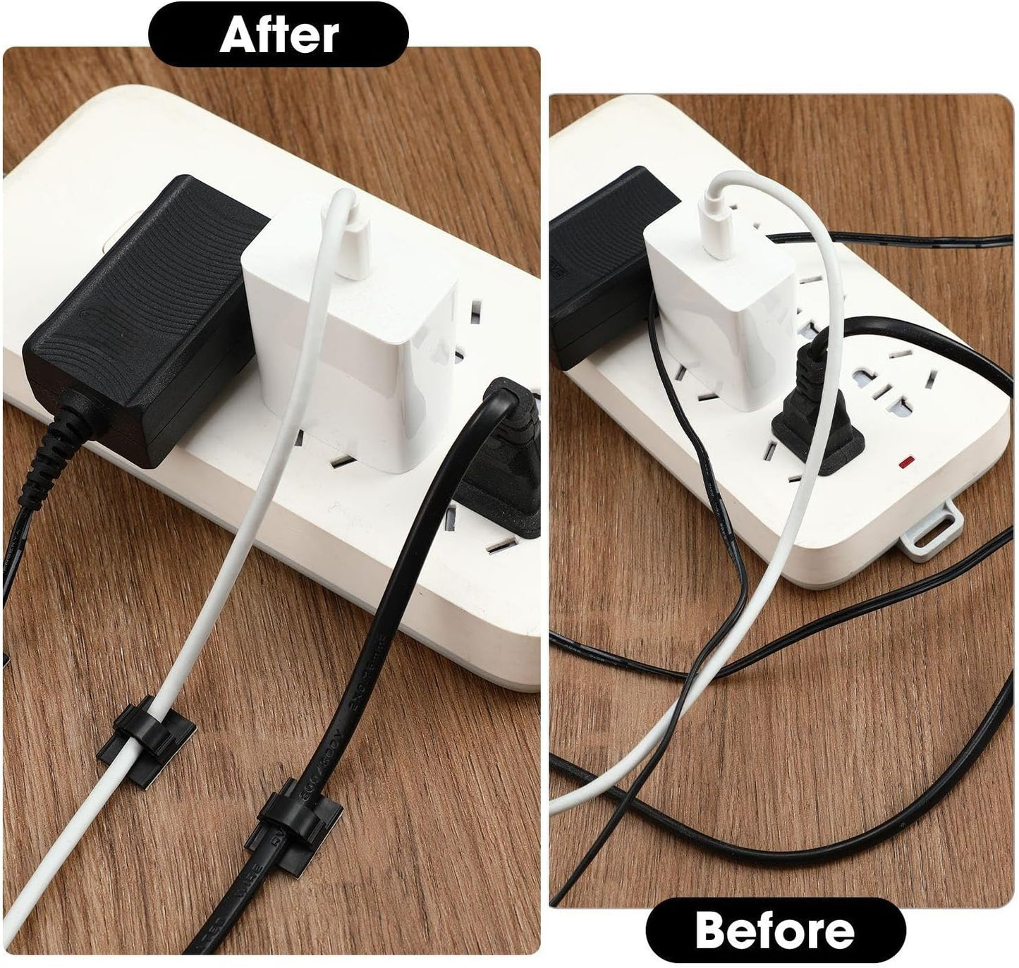 Eboot 100 Pieces Adhesive Cable Wire Clips Strong Cord Clips Wire Holders Cable Cord Management Straps Clamps Tie Holder for the Wall, Under Desk, Car, Office and Home