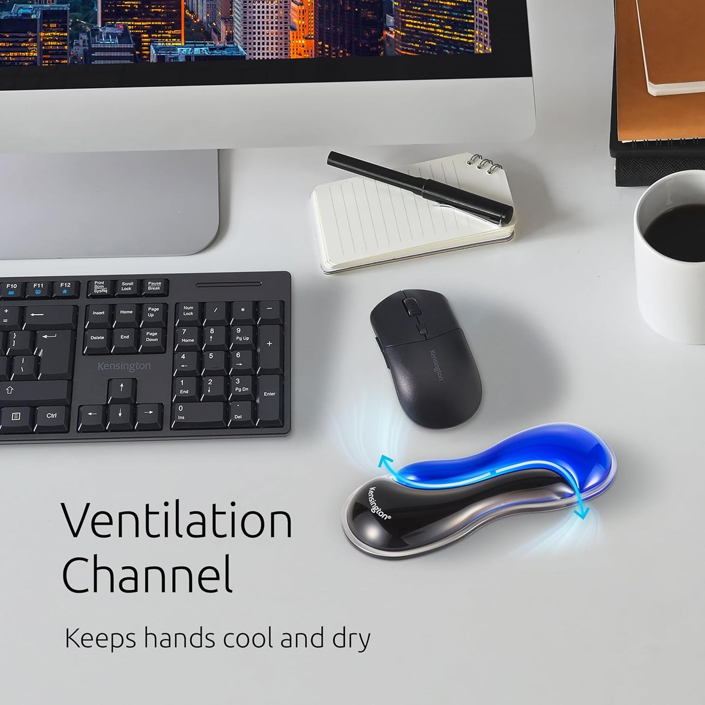 Kensington Slim Duo Gel Wrist Rest for Low Profile Keyboard, Wrist Pad for Keyboard, Ergonomic Wrist Pad for Computer, Non-Skid Computer Pad with Wrist Support, Blue K62441WW, 19" x 3.7"x 0.7”