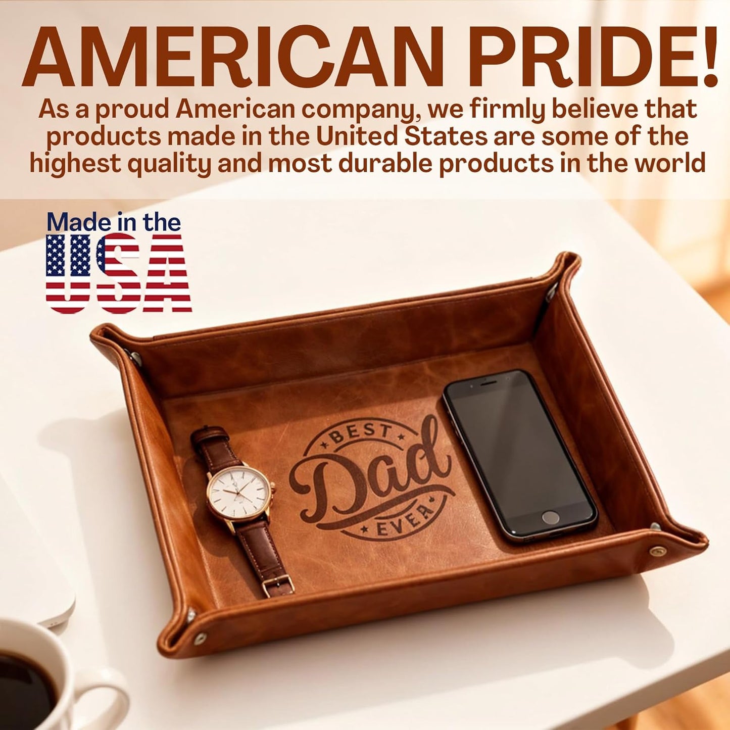 Personalized Engraved Leather Tray for Men with Engraved Name, PU Leather Valet Organizer for Dad, Custom Gift for Him, Custom Catchall Tray for Desk, Office, Accessories Travel Organizer for Men