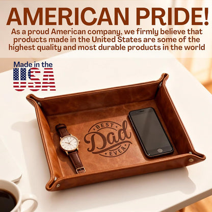 Personalized Engraved Leather Tray for Men with Engraved Name, PU Leather Valet Organizer for Dad, Custom Gift for Him, Custom Catchall Tray for Desk, Office, Accessories Travel Organizer for Men