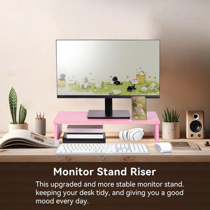 Qupui Computer Monitor Stand Riser with Drawer and Pen Holders, Desk Organizer Shelf and Accessories, Office Desk Accessories, Office Organization, Black
