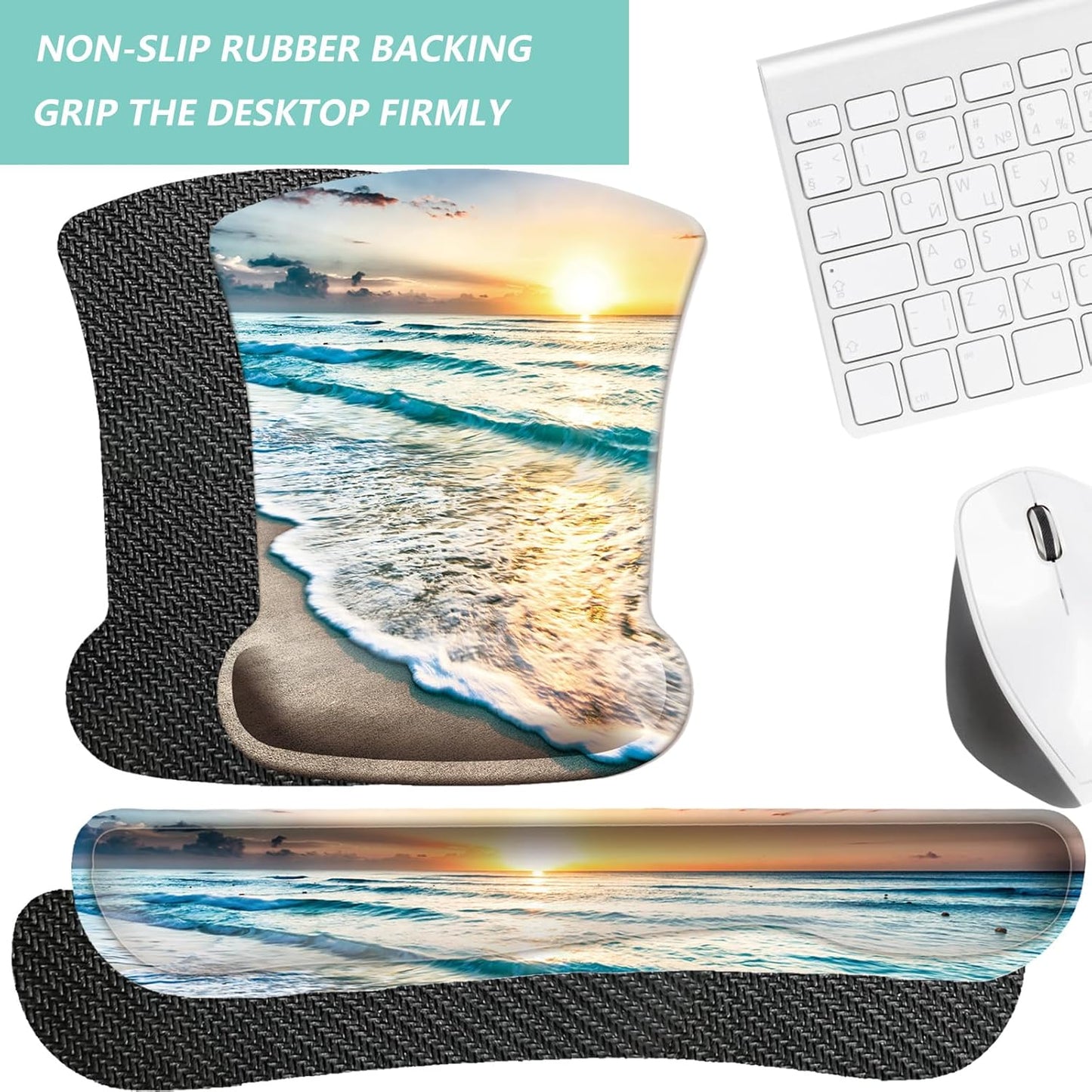Keyboard Wrist Rest Pad Mouse Pad with Wrist Support Set of 3, Gaming Mousepad with Non-Slip Rubber Base, Ergonomic Memory Foam Mouse Cushion Support for Home Office Laptop Computer, Navy Blue