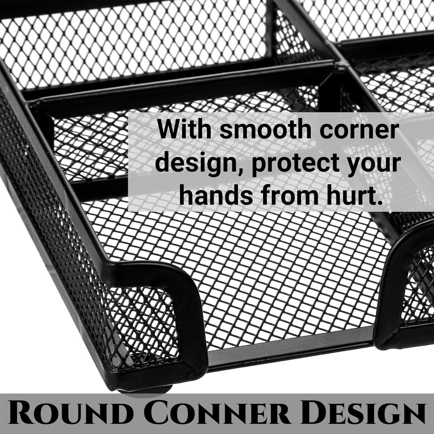 Noamus 2 Pack Desk Drawer Organizer, Metal Mesh Drawer Office Tray, 6 Compartments Pen Organizer Storage Box, Desktop Basket Accessories for Home Office School Kitchen Vanity Supplies, Black