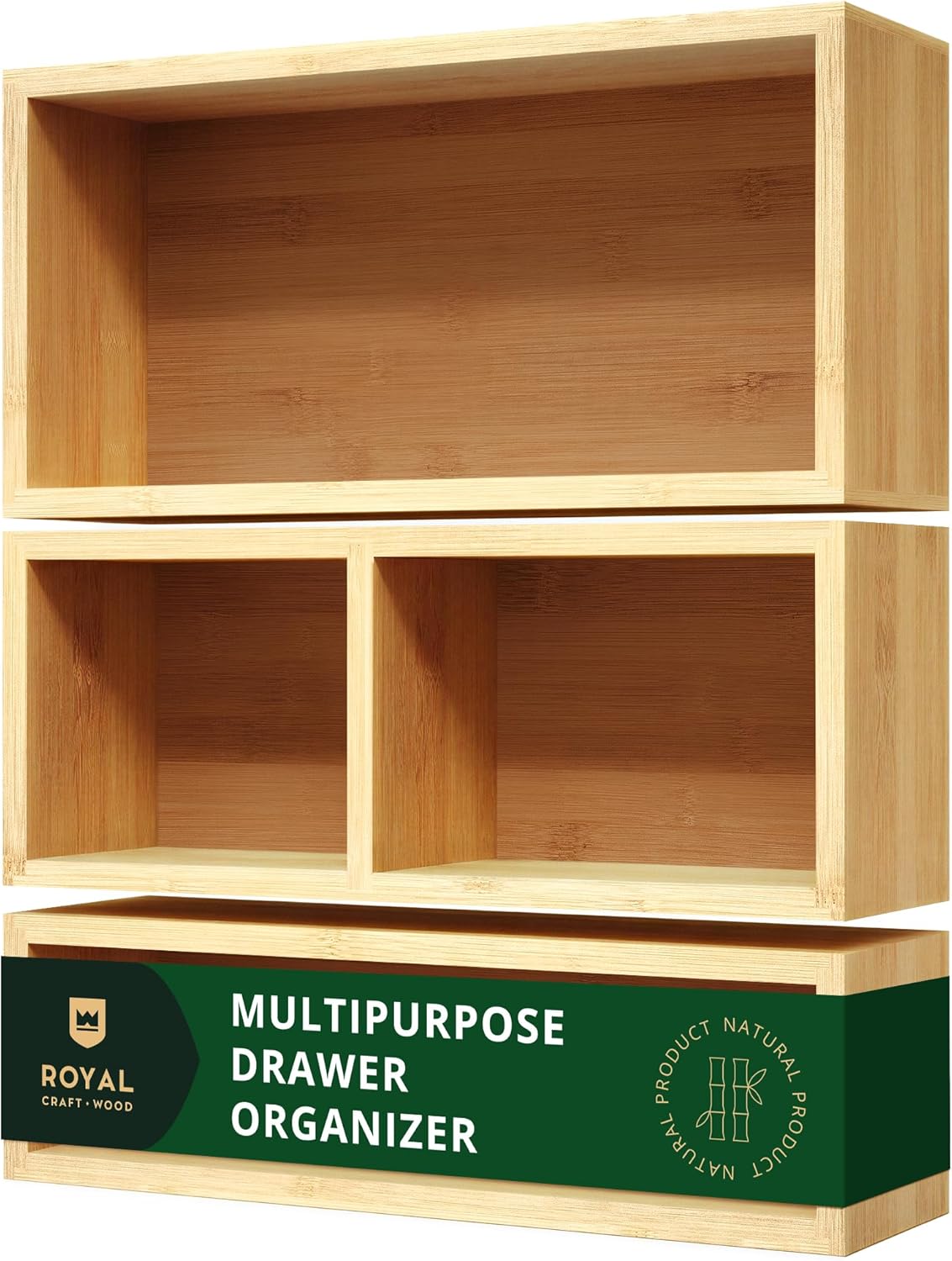 ROYAL CRAFT WOOD 5-Piece Bamboo Drawer Organizer Set – Multi-Use Storage Trays for Kitchen, Bathroom, Office, Makeup, Jewelry & More – Junk Drawer Tray, Utensil Holder, Storage Box & Bin Set (5 Boxes)