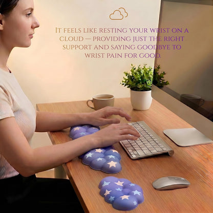 Cloud Wrist Rest Set for Keyboard and Mouse, Includes Cute Coaster, with Computers and Laptops（Purple Star Set）