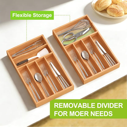 Unibambou Bamboo Utensil Drawer Organizer, Silverware Tray Organizer, Kitchen Drawer Organizer for Flatware Cutlery, (Natural, 3 Slots)