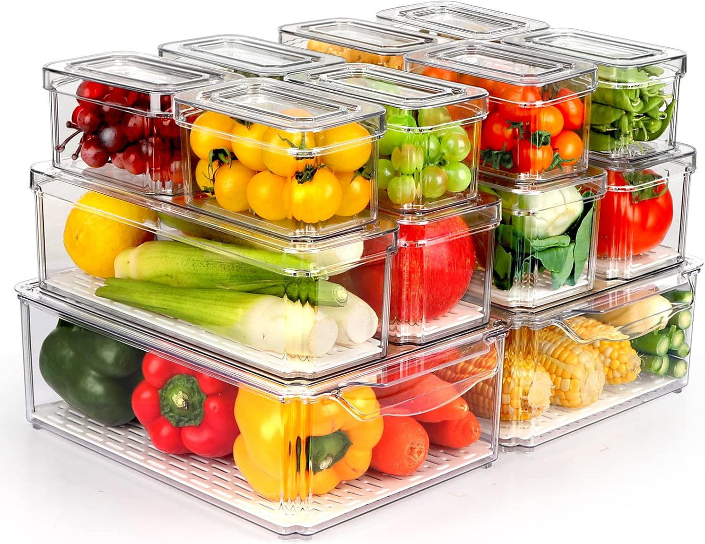ZIJUND 4 Pack Fridge Organizer, Stackable Refrigerator Organizer Bins with Lids, BPA-Free Fridge Organizers and Storage Containers for Fruit, Vegetable, Food, Drinks, Cereals, Clear