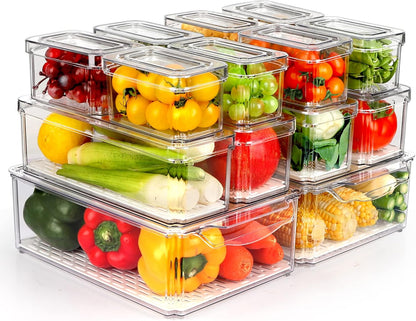 ZIJUND 4 Pack Fridge Organizer, Stackable Refrigerator Organizer Bins with Lids, BPA-Free Fridge Organizers and Storage Containers for Fruit, Vegetable, Food, Drinks, Cereals, Clear