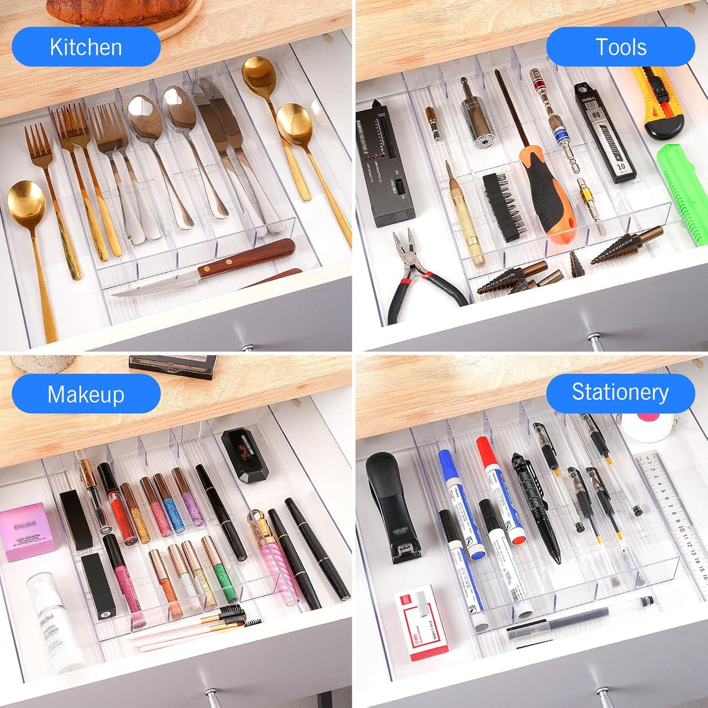 HOMEE Expandable Kitchen Drawer Organizer for Flatware & Utensils, Acrylic Cutlery Organizer, Desk Drawer Organizer