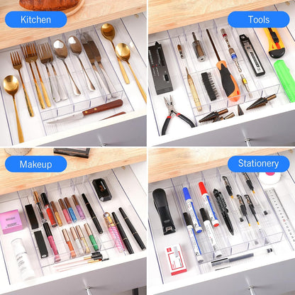HOMEE Expandable Kitchen Drawer Organizer for Flatware & Utensils, Acrylic Cutlery Organizer, Desk Drawer Organizer