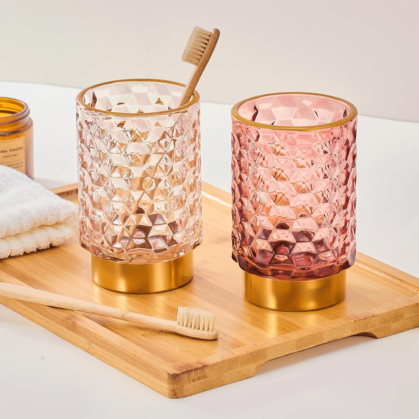 Makeup Brush Holder Organizer,Toothbrush Holders,Desk Pen Pencil Holder,Multifunctional Vintage Glass Brush Cup（A46-6-US）