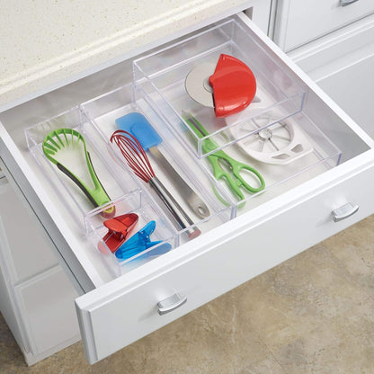 iDesign Plastic Makeup Drawer Organizer Tray - Vanity Organizer or Desk Drawer Organizer - Set of 2 - Clear
