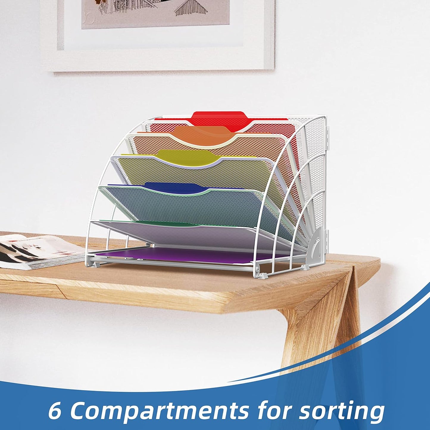 SUPEASY Fan Shaped Desk File Organizer, 6 Compartments for Filing Paper Bills, Letters, Desk Accessories for Workspace, School, Office, Waiting Room, Classroom Storage, Black