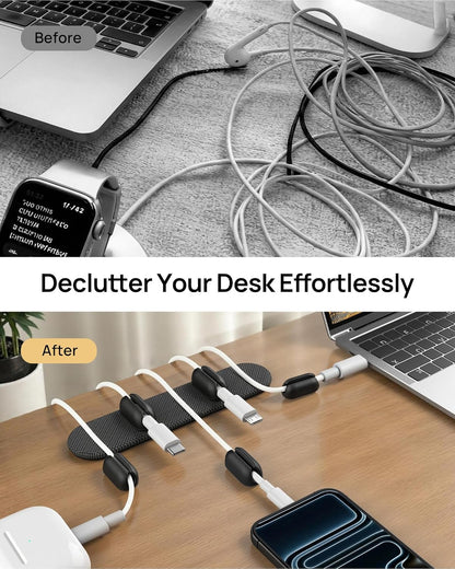 5-Pack Magnetic Cable Clips for Desk, 2 in 1 Magnet & Adhesive Cable Holder, SODI Strip Cord Holder for Nightstand, Wall - Perfect Desk Organizer for Home Office, Phone, Car (Black)