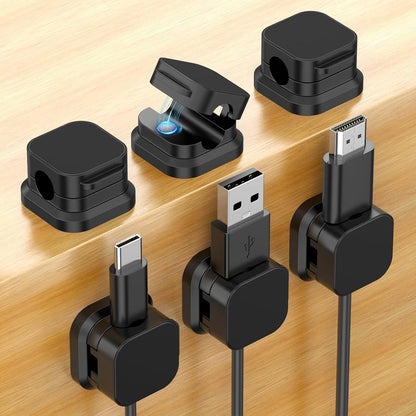6 Pack Magnetic Cable Clips, Cord Organizer Holder with Strong Adhesive, Desk Cable Management for Home Office Car Desktop Nightstand, Adjustable Wire Keeper, Black