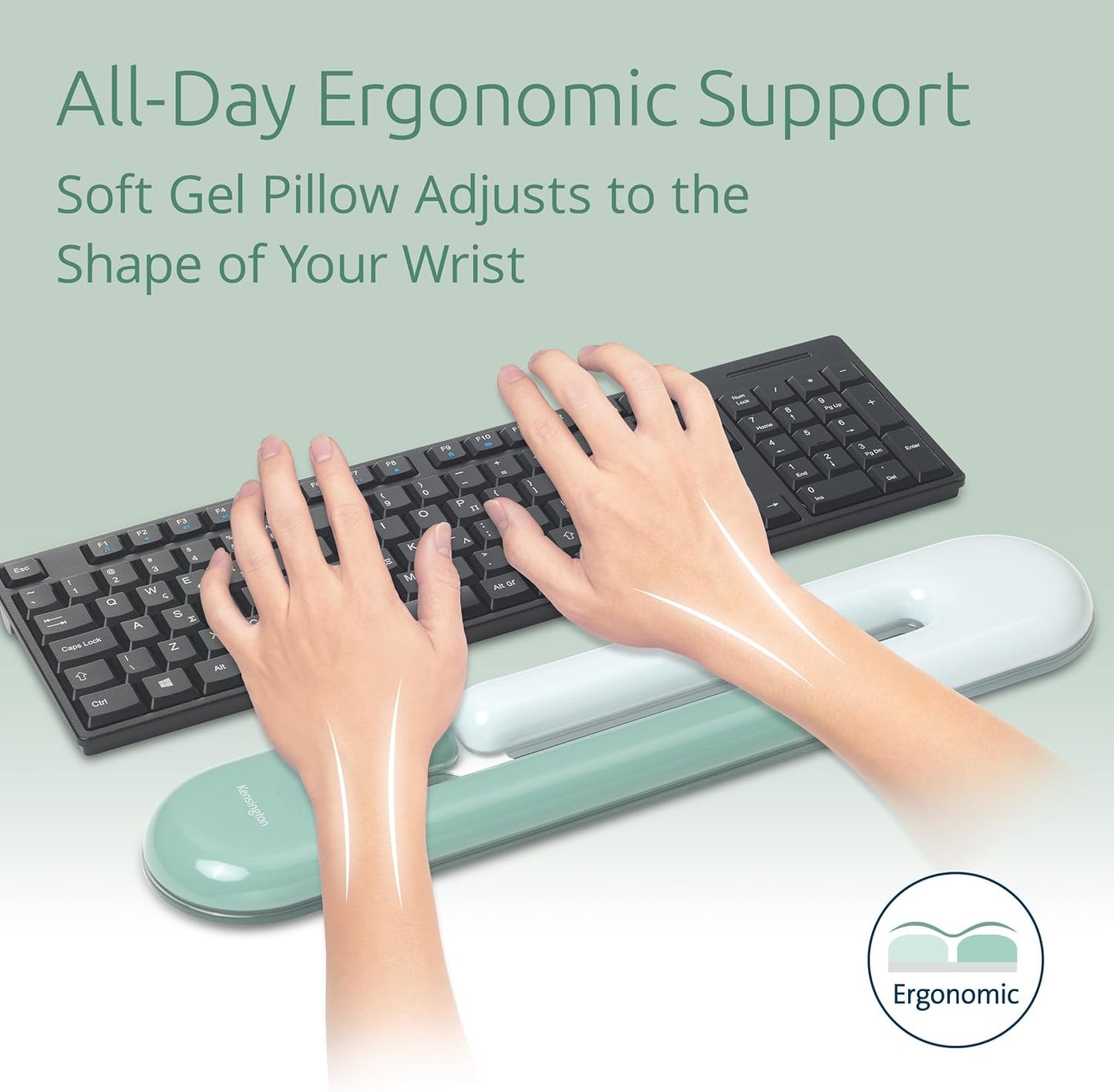 Kensington Duo Gel Loop Wrist Rest for Keyboard, Wrist Pad for Full Size Keyboard, Ergonomic Wrist Pad, Non-Skid Computer Pad with Wrist Support, Pink K62679WW, 17.7" x 3.7"x 0.9”