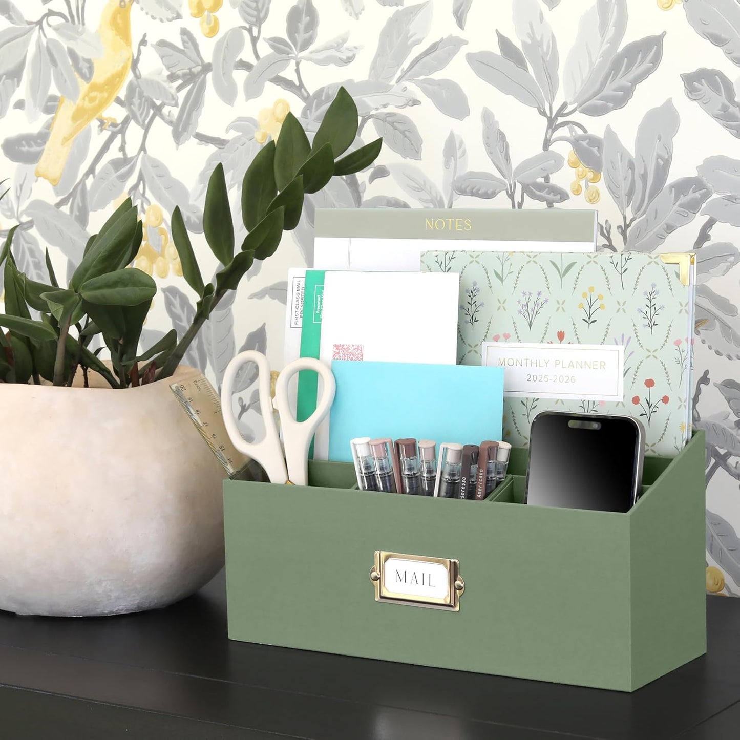 KIBAGA Stylish Linen Mail Organizer for Your Countertop – Easily Organizes Pens, Mail & More in Spacious Compartments on Any Desktop – The Perfect Desk Sorter for Paper & Office Essentials