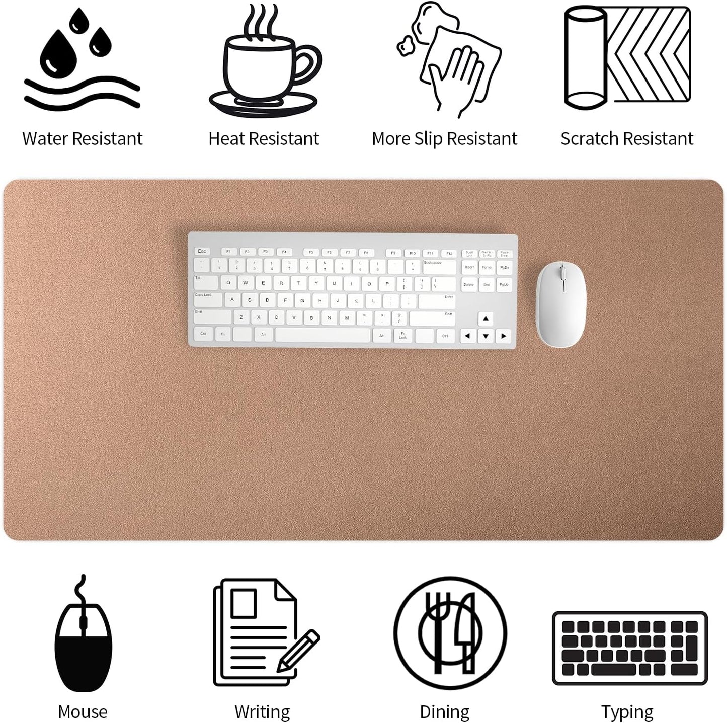 Bloss Leather Desk Pad and Keyboard Wrist Rest, Large Mouse Pad + Keyboard Pad+Mouse Wrist Support, Non-Slip Desk Mat Protector for Office, Home(31.5×15.7 Inches,Beige)